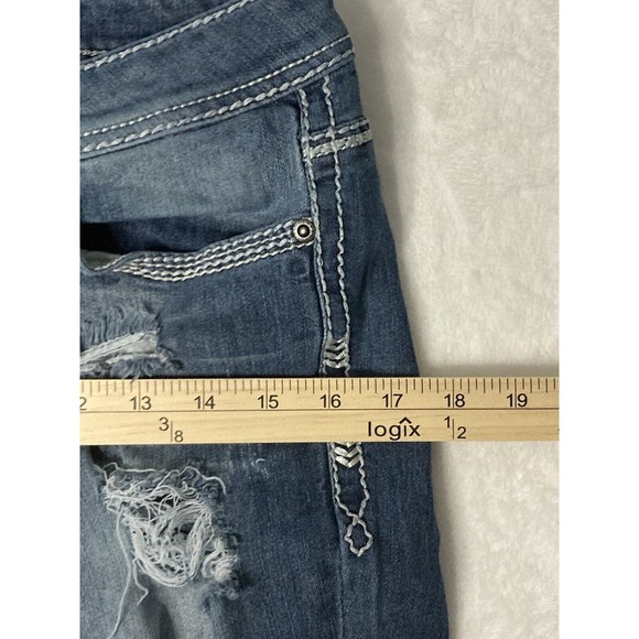 Bongo Womens Y2K Denim Distressed Jeans Low Rise Rolled Hem Embroidered Size 7 - Picture 7 of 16